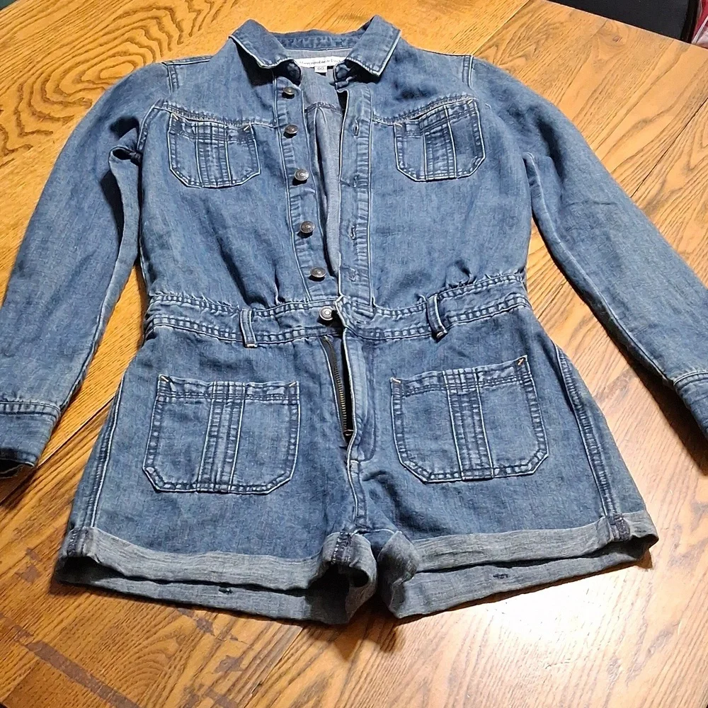 ABERCROMBIE & FITCH ROMPER Jean 00 Women BLUE Denim Preowned Used Long Sleeves - Picture 1 of 8